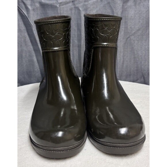 Coach Signature C Women’s Rubber Rain Boots Dark Olive Black Size 8 - Picture 2 of 12